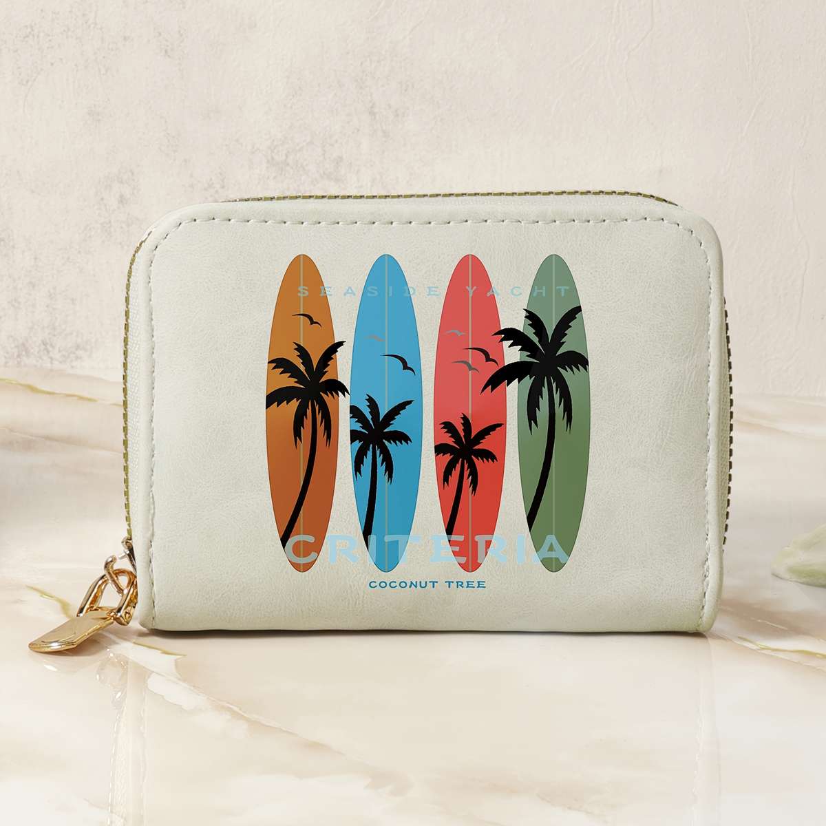 Tropical Print Women'S Compact Wallet Stylish Zippered Clutch