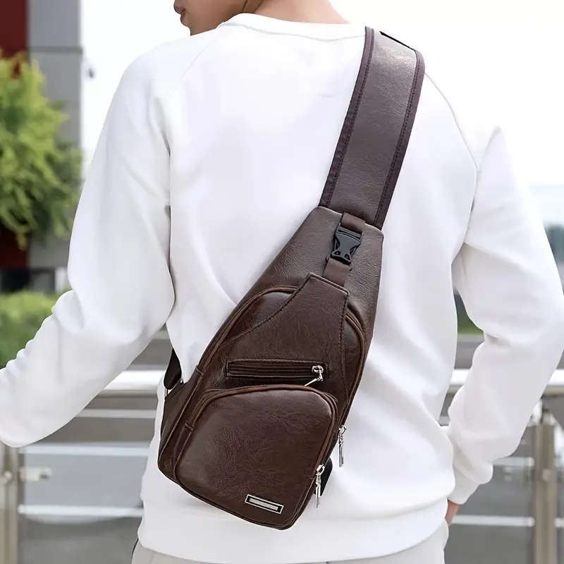 1 PC Men's PU Leather Crossbody Bag