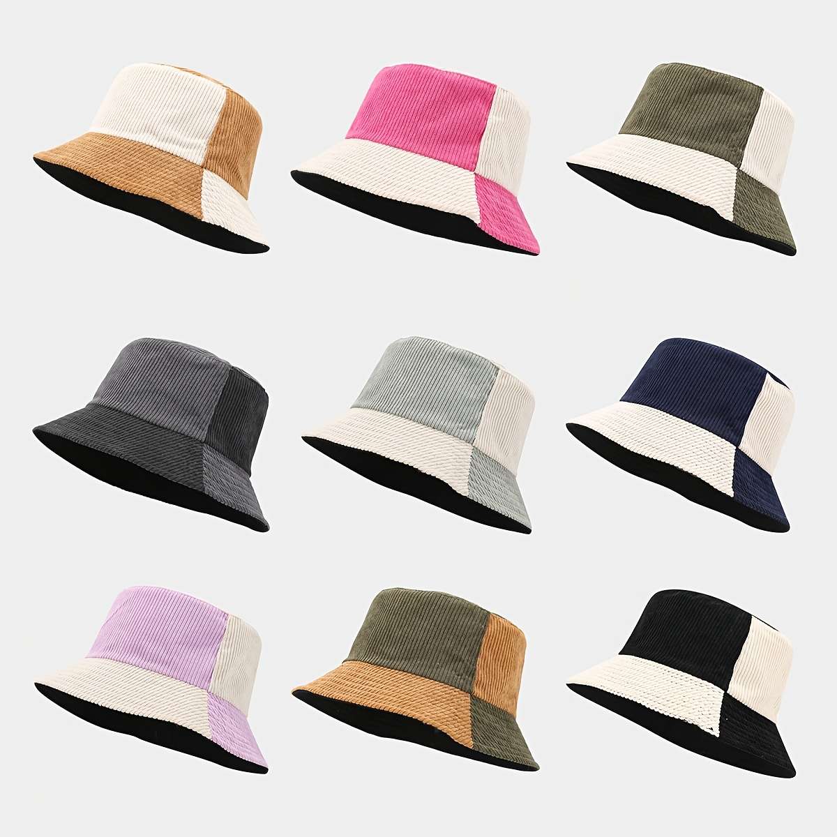 1pc Vintage Corduroy Bucket Hat Reversible Fashionable Two-Tone Design for Casual Attire