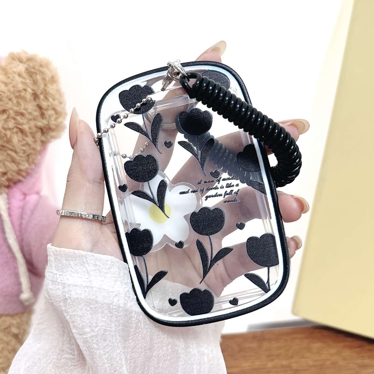 Chic Black Tulip Floral Design Card Holder
