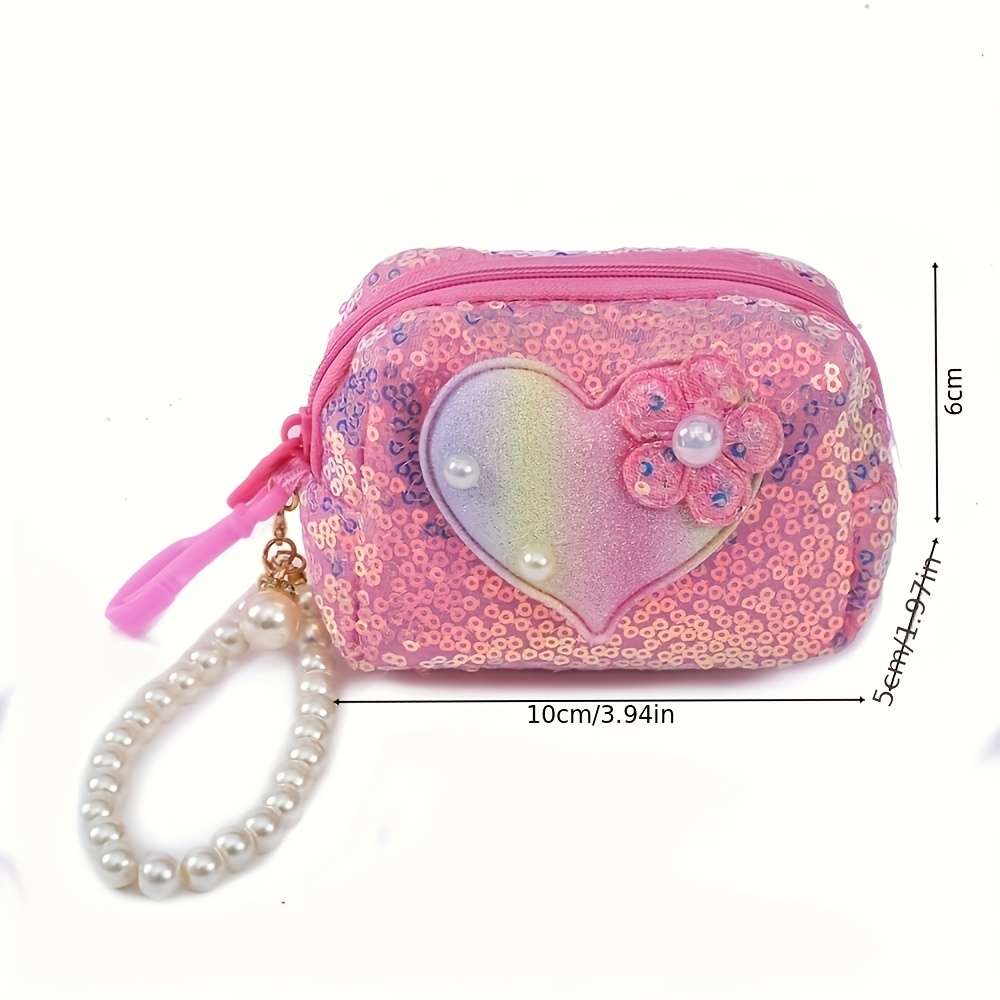 Elegant Heart-Shaped Sequin Coin Purse