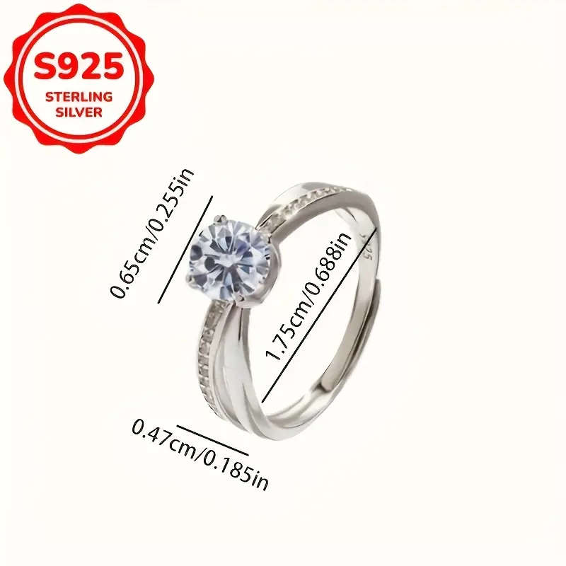Adjustable 925 Silver Ring, featuring synthetic cubic Synthetic Zirconia stones