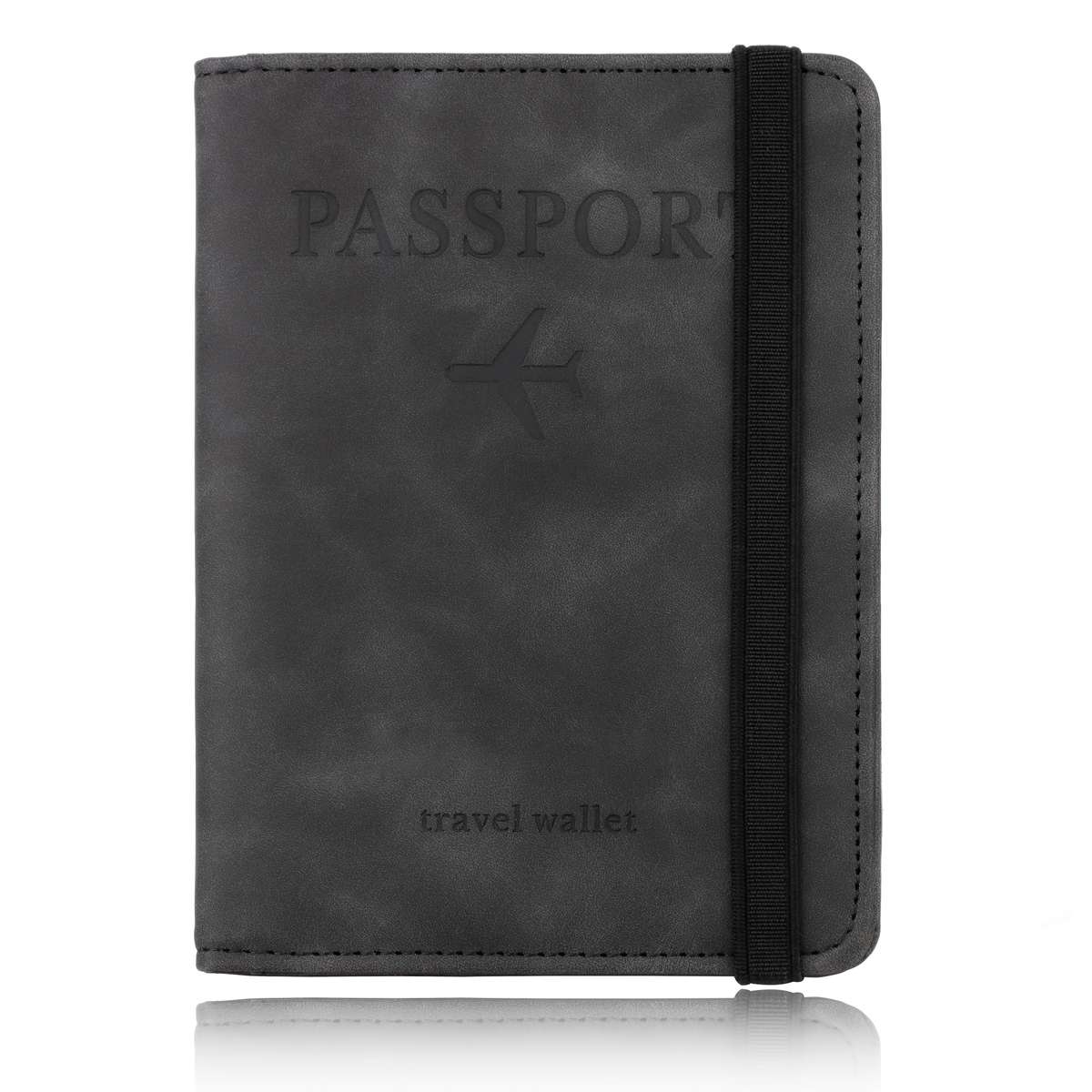 1pc OBCREATOR Faux Leather Travel Passport Holder Wallet Sleek Black Design with Multiple Compart