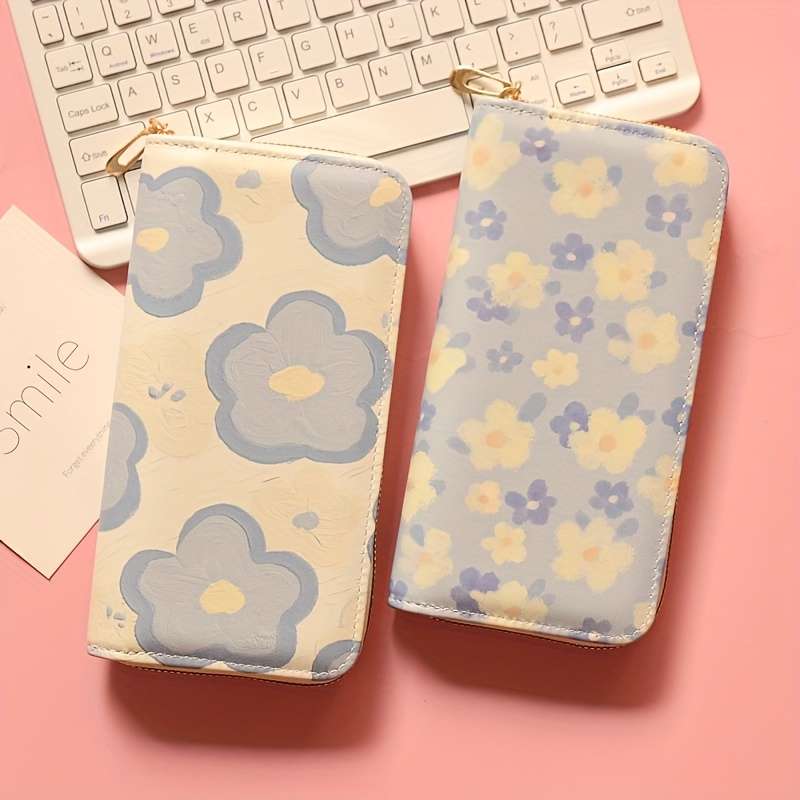 Women'S Fresh Floral Pattern Long Wallet With Large Capacity Multi-Card Slots Coin Purse Car