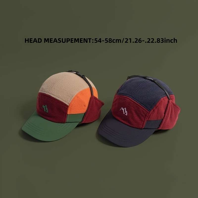 Color Block Fleece-Lined Winter Hat with Ear Flaps Warm Windproof Pilot Cap