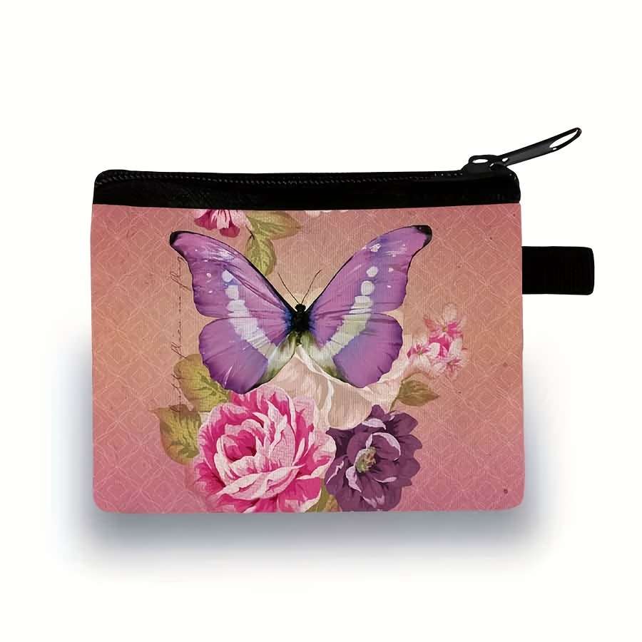 Butterfly Pattern Coin Purse Cute Fashion Storage Bag Polyester Material Durable Lightweight B