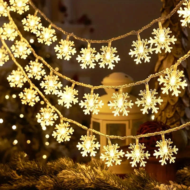 LED Snowflake Light Strings Warm Light 600cm