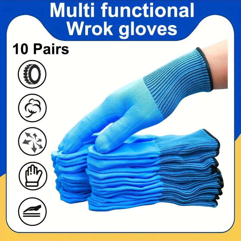 10 Pairs Blue One Size Fits All Multi Purpose Work Gloves