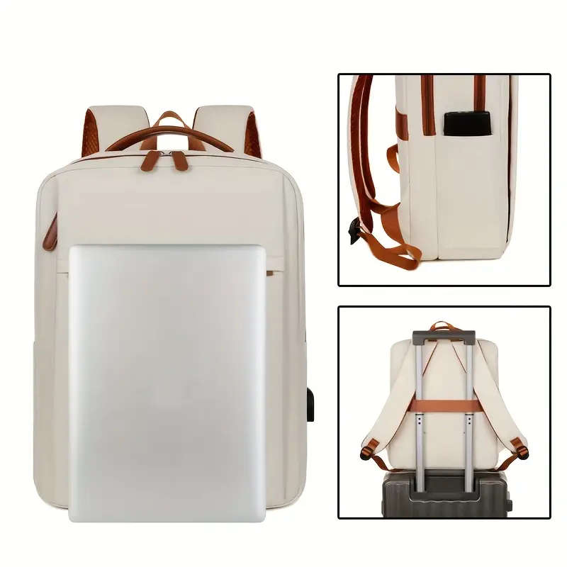 1pc Multi-Layer Business Backpack 20-30L Nylon Computer Bag Solid Color Zip Closure Non-Waterproof B
