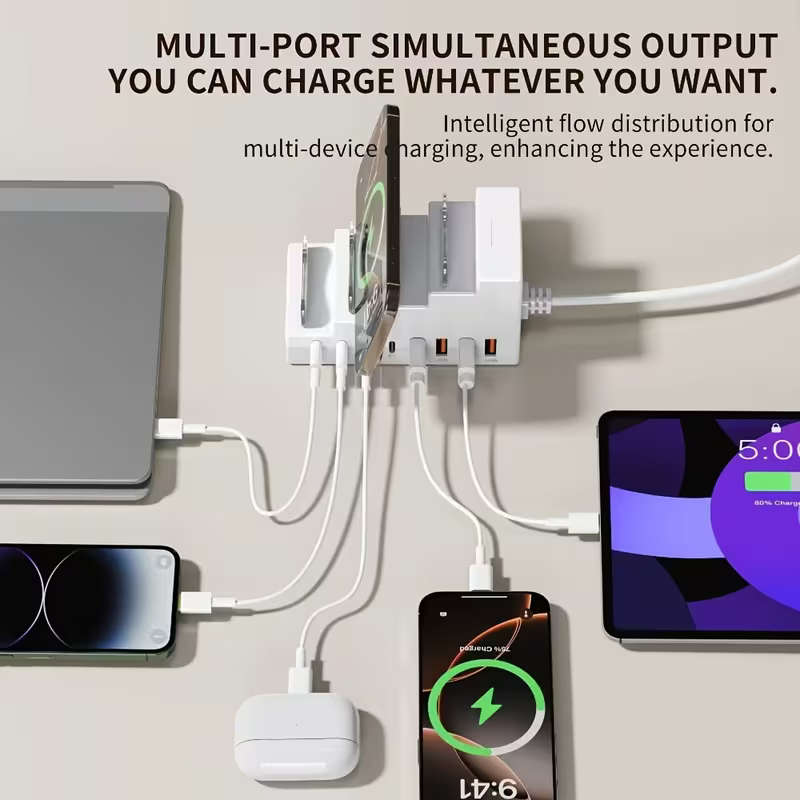 8 In 1 66W Fast Charging Station 4 USB Ports 4 Type-C PD Fast Charging Ports
