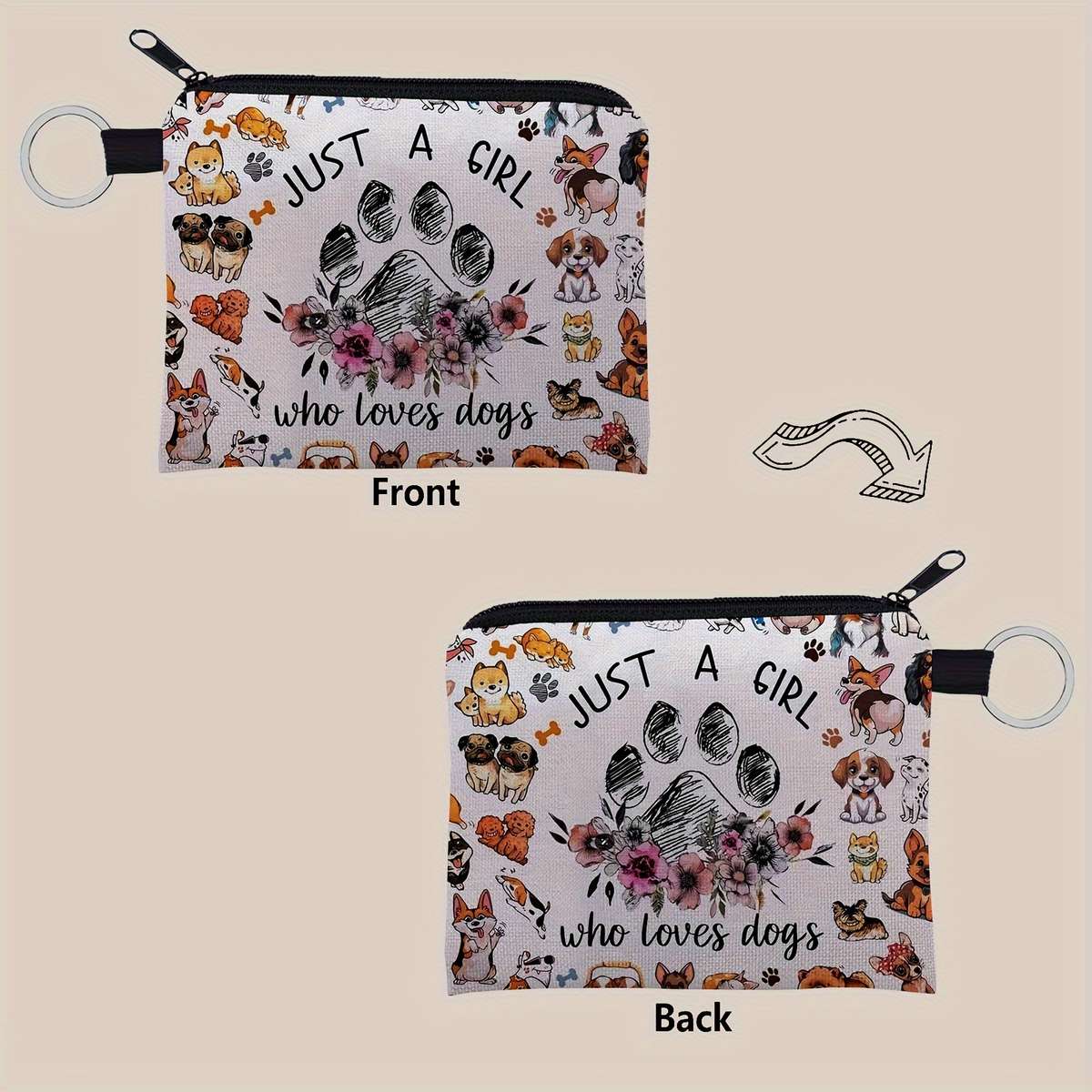 Sweet Cute Dog Print Purse Lightweight Zipper Pouch