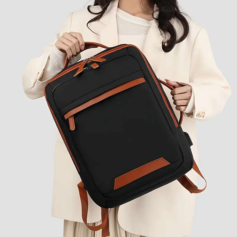 4pcs Set Expandable Nylon Business Backpack Solid Color Waterproof Zipper Closure