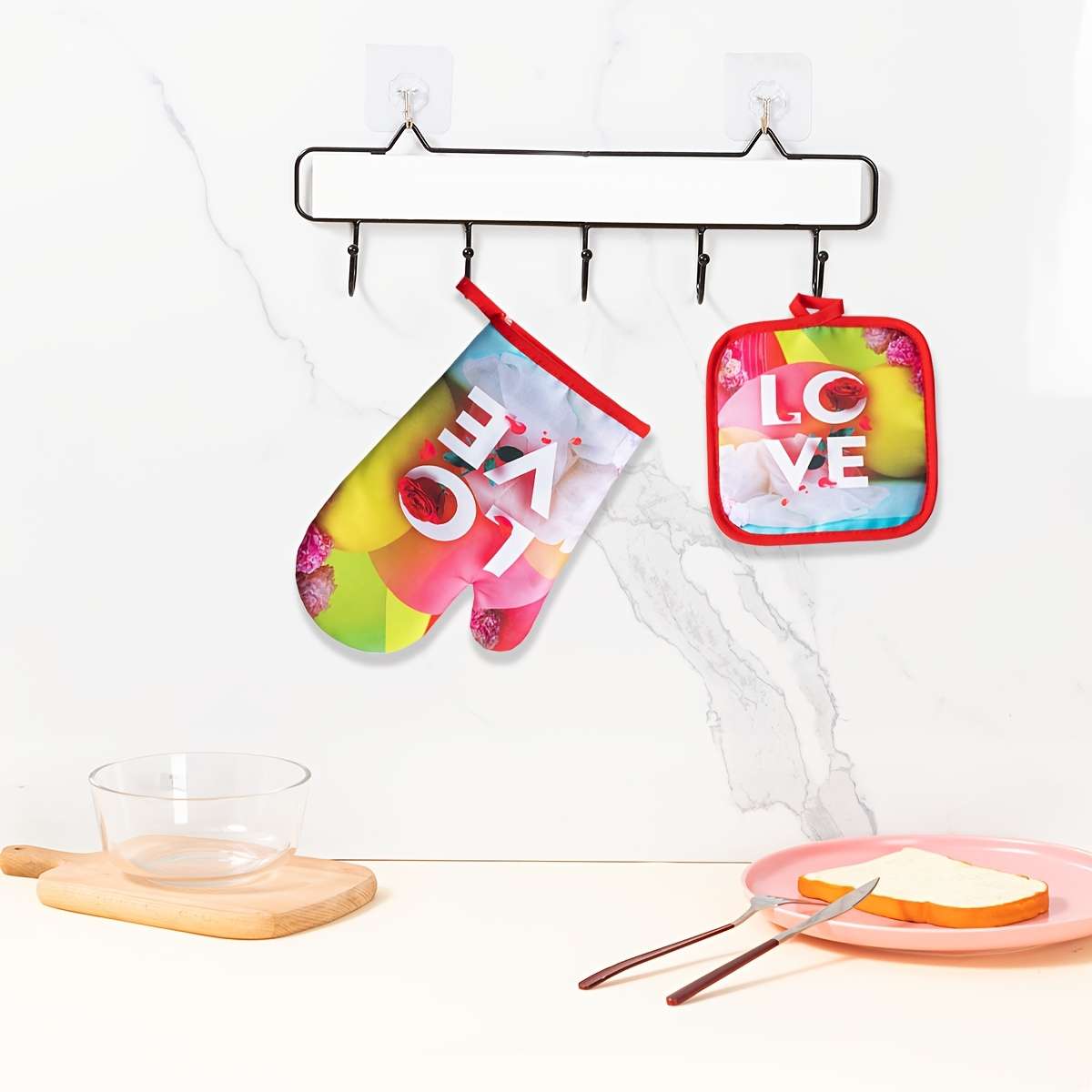 2pcs Valentine'S Day Kitchen Oven Gloves Set Polyester 100% Heat Resistant Baking Mitts Digit