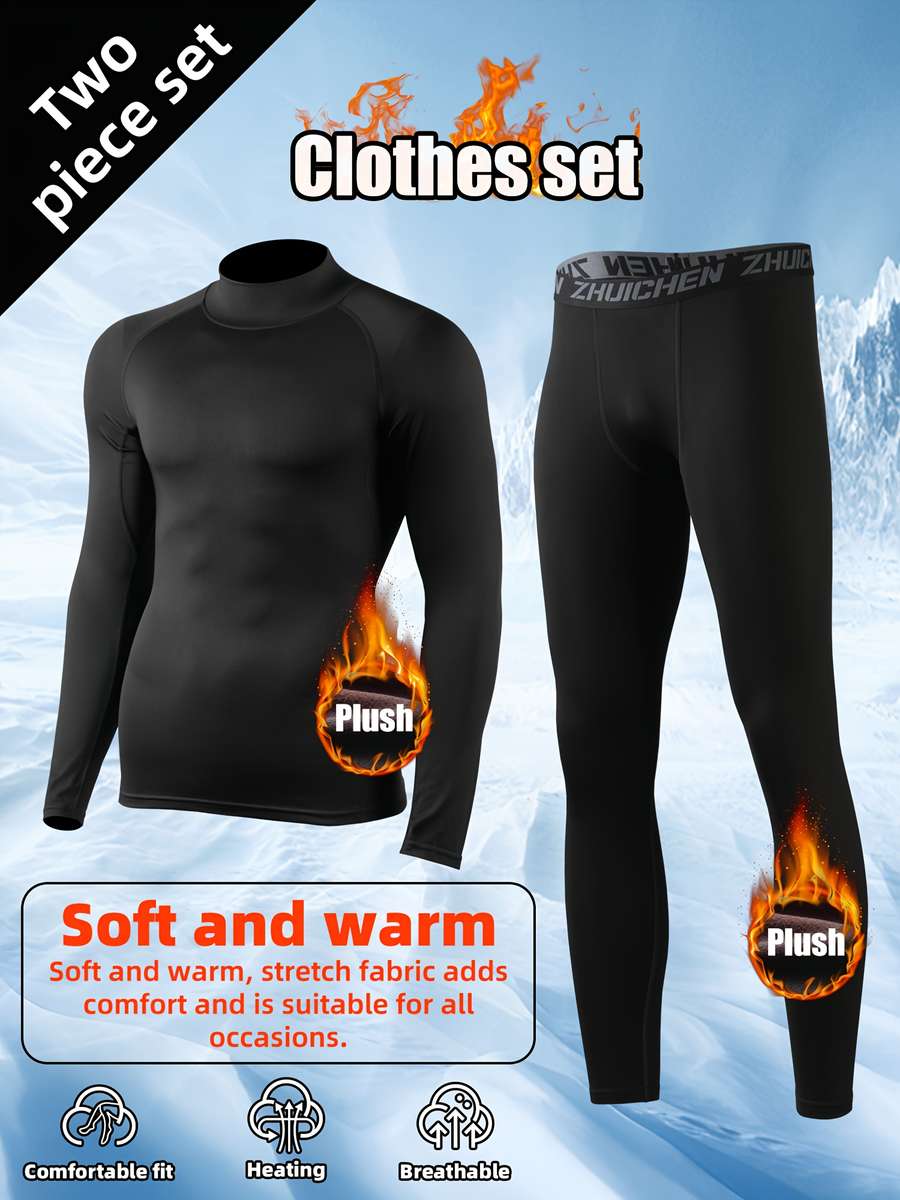 Thermal Underwear Color Black Green Line 2Piece Set Sizel
