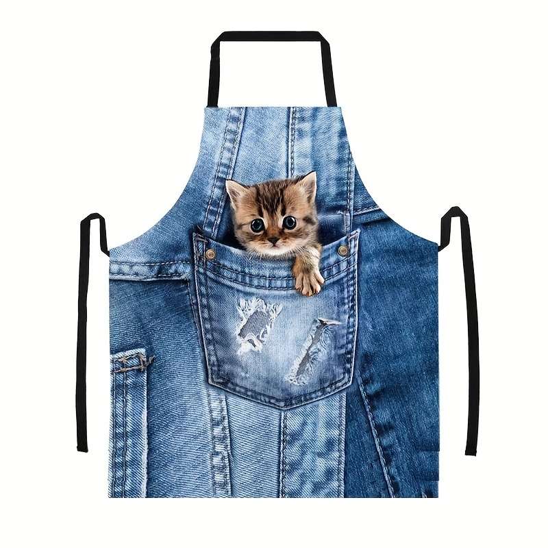 Cute Kitten Polyester Apron Woven Polyester 100.00% Material 150 G O Fabric Weight For M