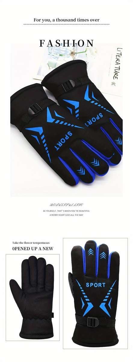1 Pair Blue Warm Gloves