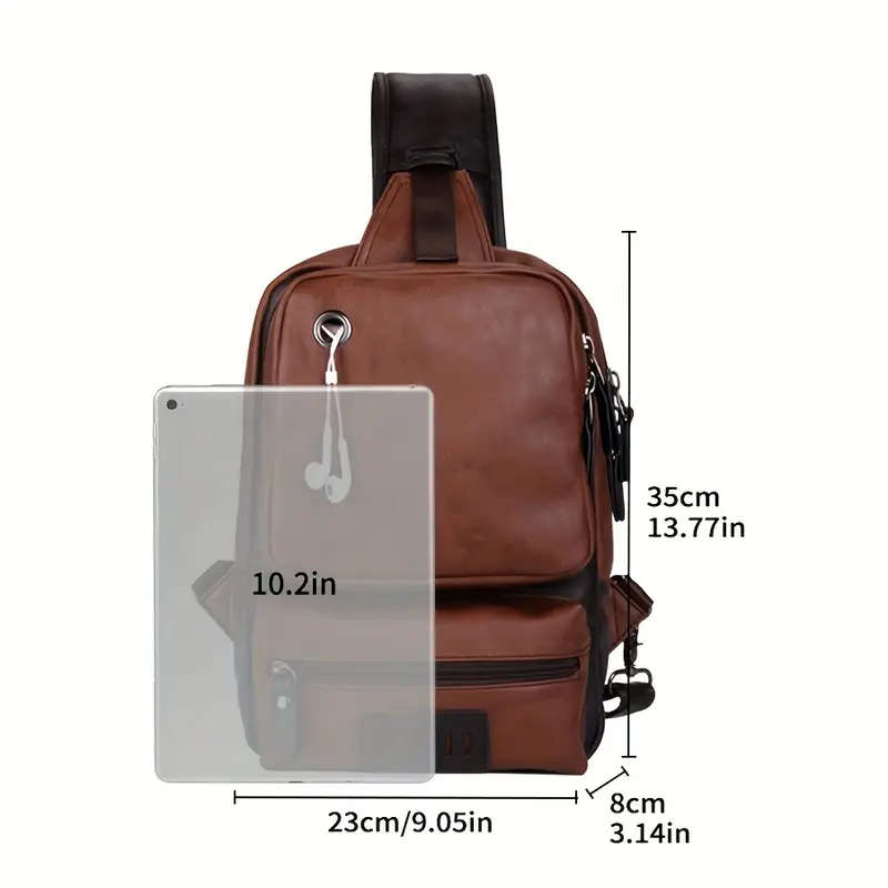Men's Large Capacity Chest Backpack Retro Multi-layer Slant Shoulder Bag With Earphone Cables Hole