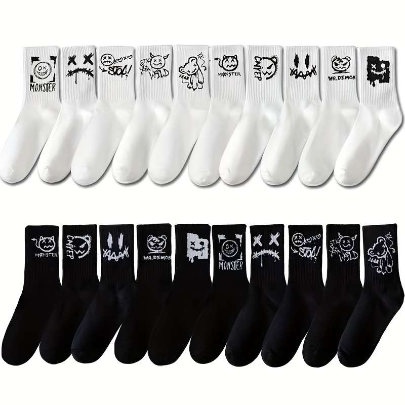 5 Pairs Random Black And White One Size High Elastic Socks