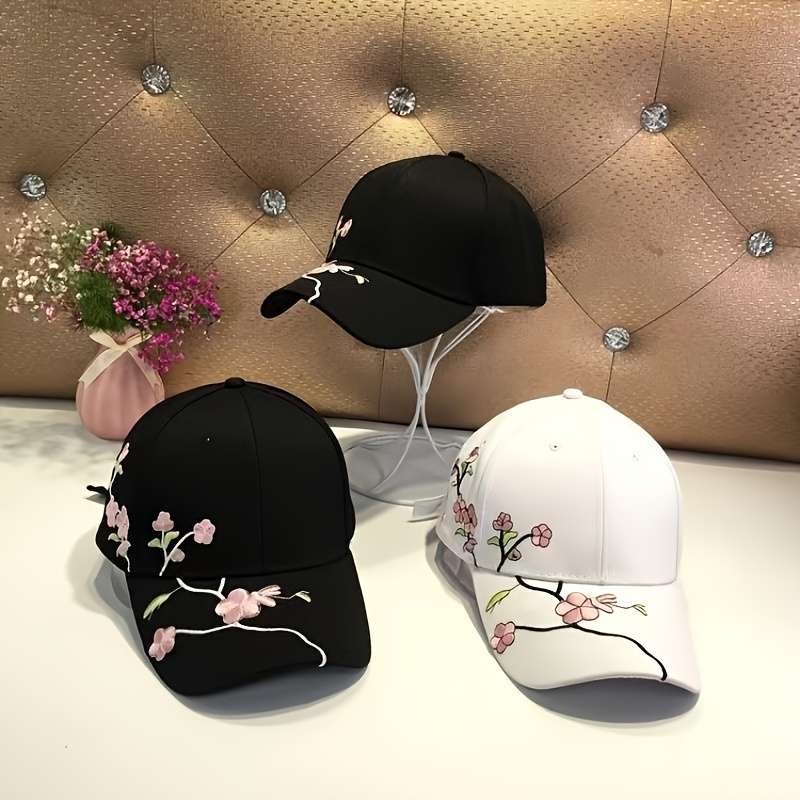 Hat Pink Plum Blossom Embroidered Baseball Cap
