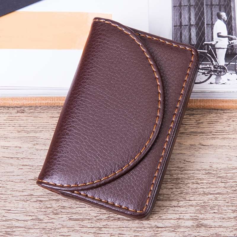 1pc Crocodile Pattern Faux Leather Business Card Holder Magnetic Closure Non-Braided Office