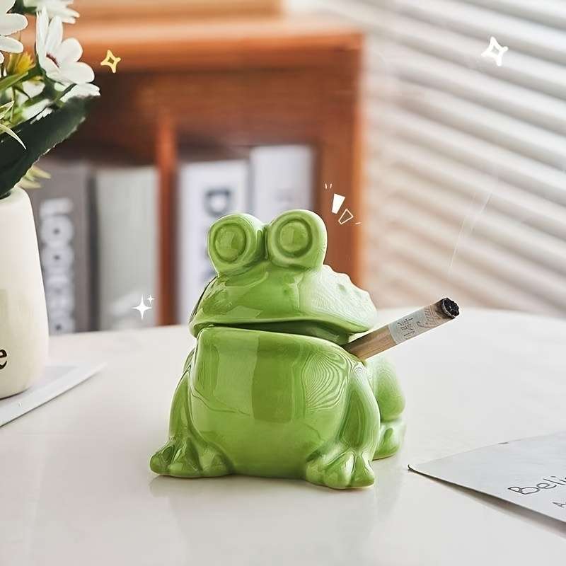 1pc Creative Frog-Shaped Ceramic Ashtray for Home Restaurant and Office Use High-end Sophistic