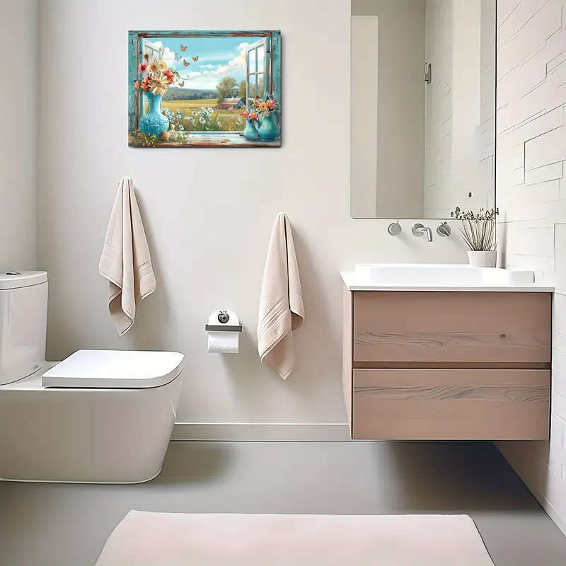 1pc Wooden Framed Canvas Painting Open the window view Wall Art Prints for Living Room Bedroom Kitch