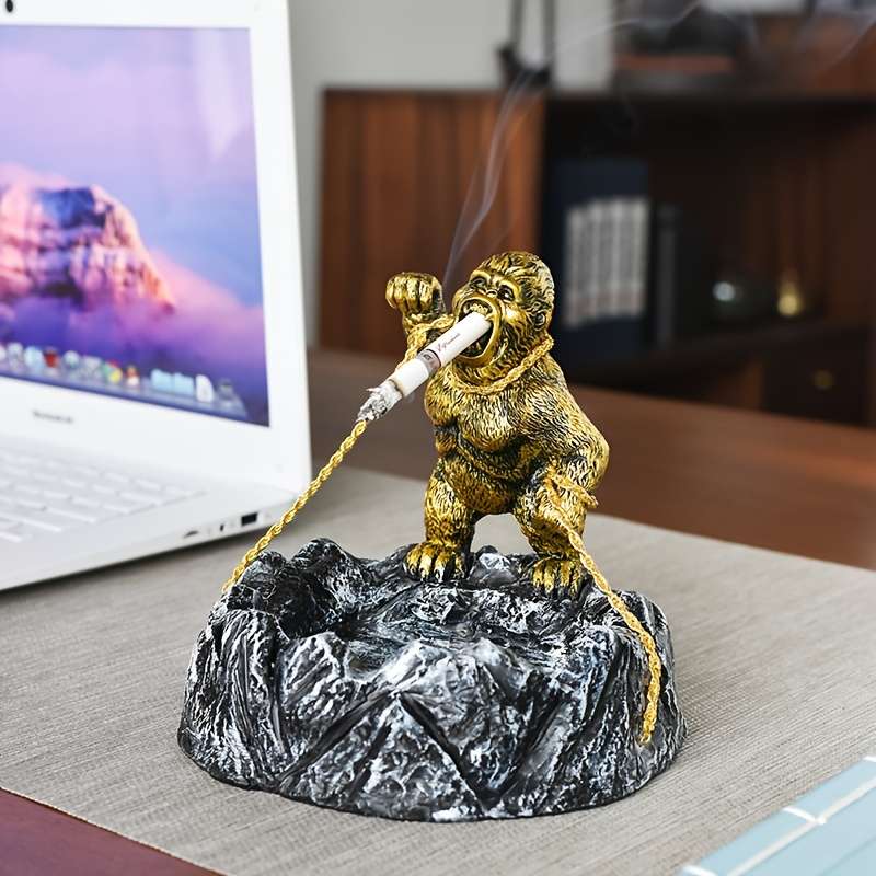 1pc Modern Gorilla Ashtray with Lid Unique Animal Design Plastic Irregular Shape Ideal for