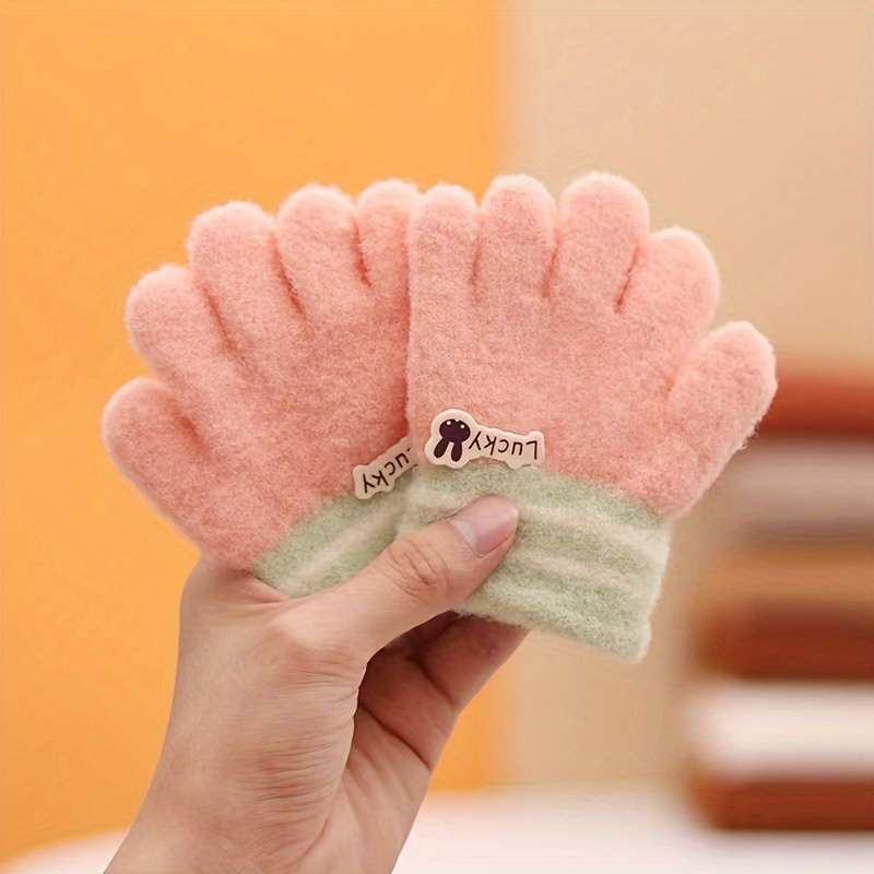 1 Pair Luck Peach Red Warm Gloves