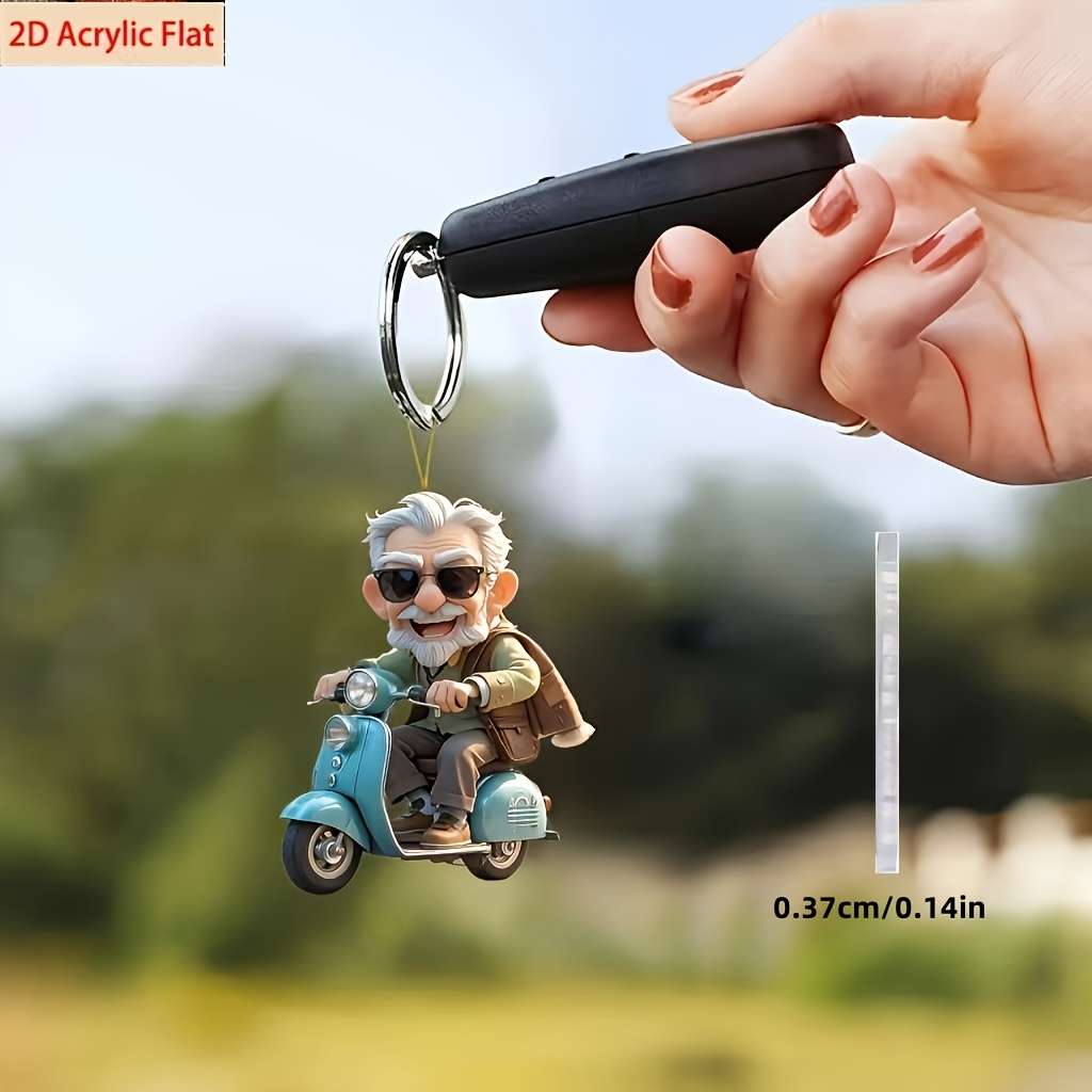 2D Flat Acrylic Car Hanging Ornament Happy Grandpa Riding Scooter Ideal