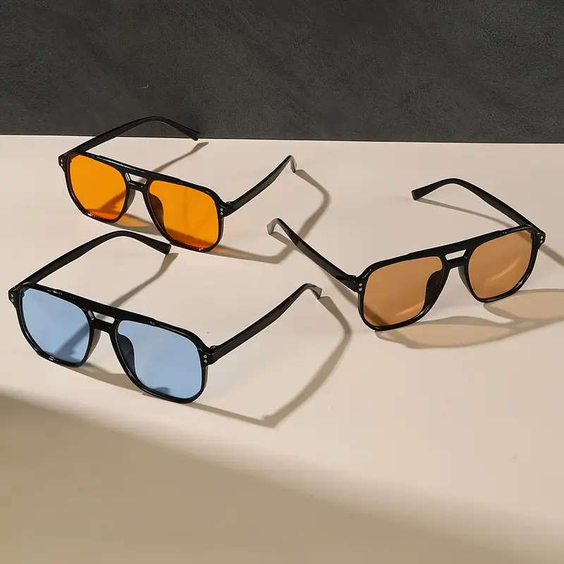 5pcs Geometric Glasses Square Colored Lenses Double-beam Flat-top