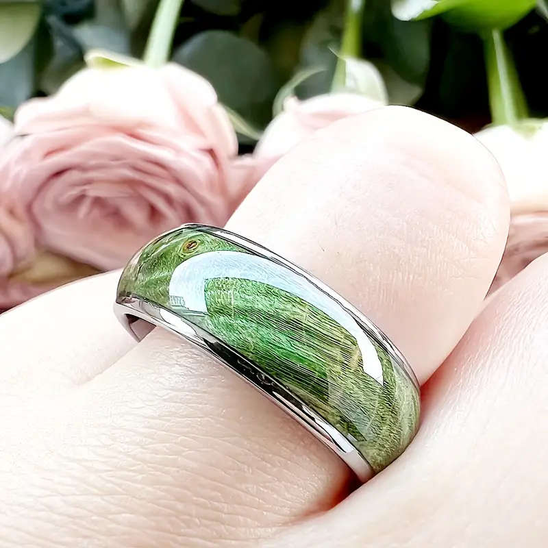8mm Green Marble Stainless Steel Ring for Men & Women