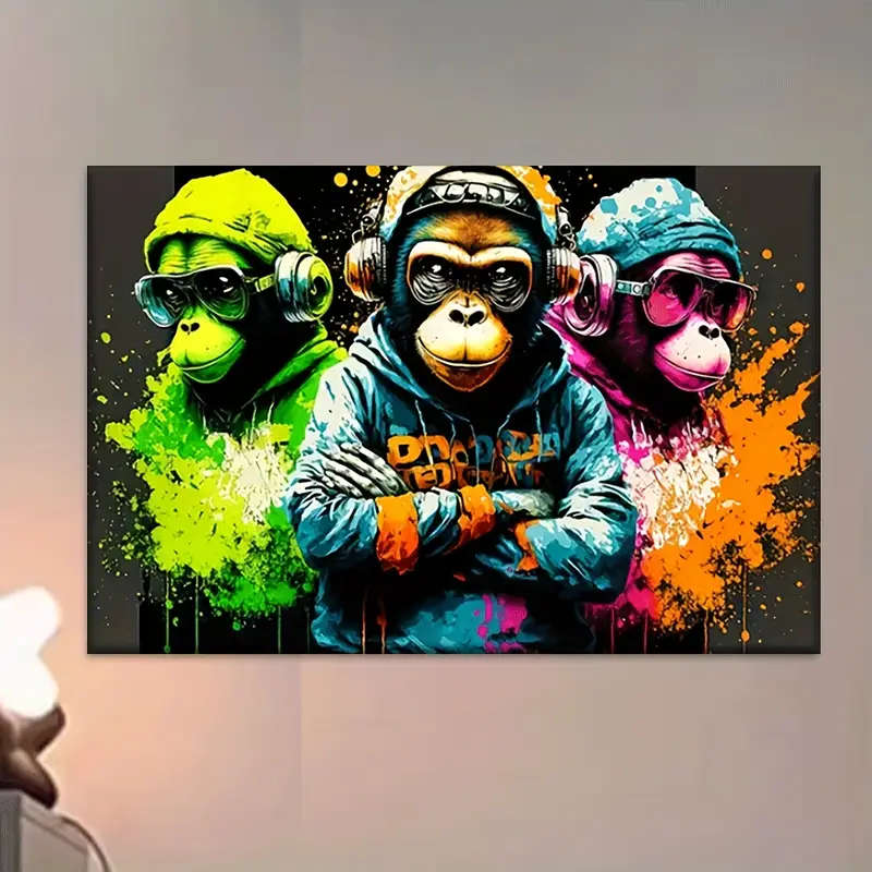 Vibrant Musical Gorilla Canvas Art - Unframed, 76.2x50.8 cm