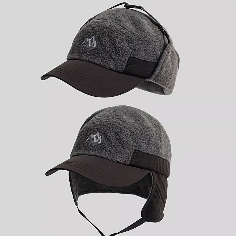 Color Block Fleece-Lined Winter Hat with Ear Flaps Warm Windproof Pilot Cap