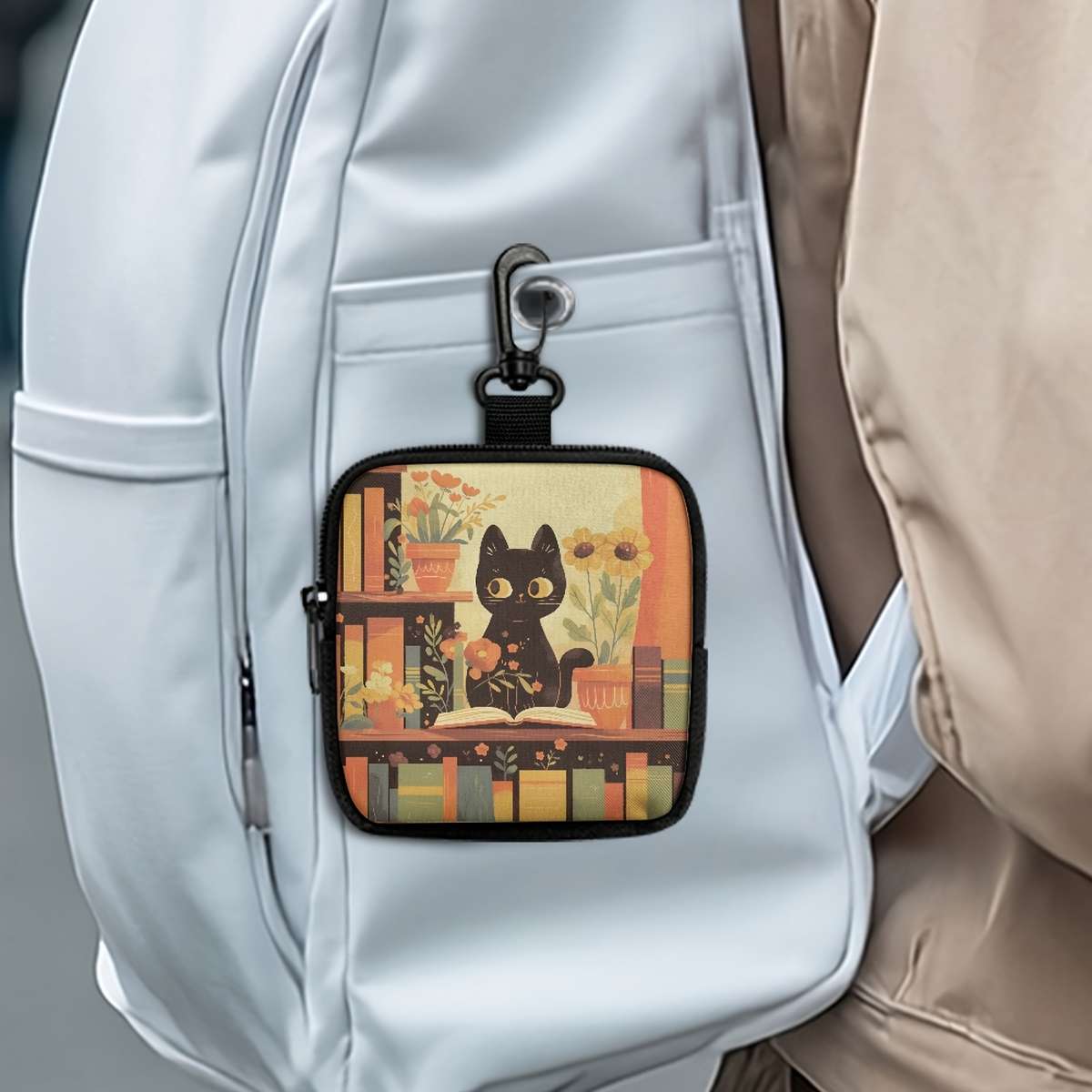 Cute Cat Keychain Coin Purse With Zipper Pocket Multifunctional Hanging Storage Wallet Machin