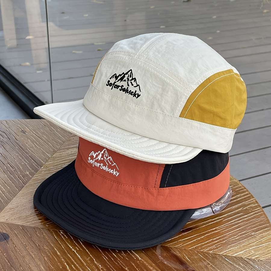 1pc A Men'S American Vintage Color-Blocked Five-Panel Cap Quick-Drying Soft-Top Duckbill Hat Tre
