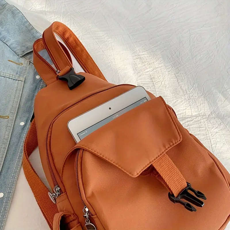 1pc Chic Large Capacity Backpack Versatile Stylish Machine Washable Solid Color in Orange Black Dura