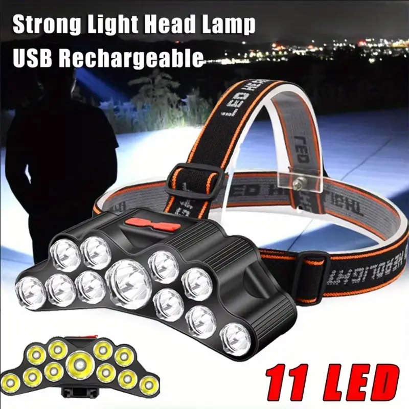 11 LED Super Bright USB Rechargeable Headlamp with 4 Modes