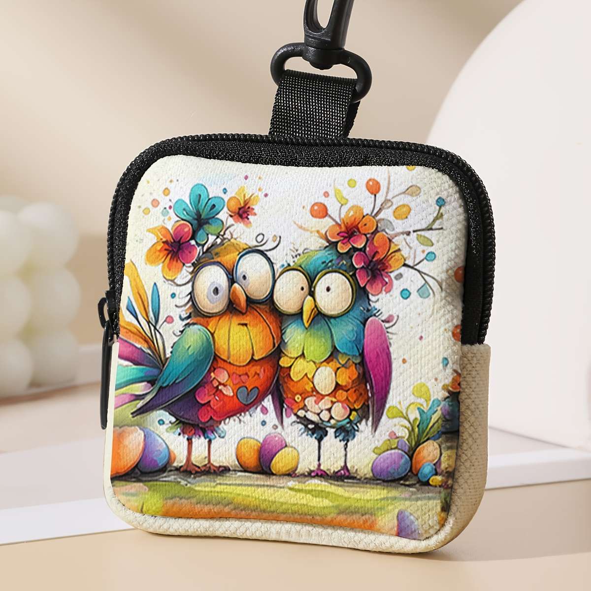 Colorful Birds And Flowers Pattern Large Capacity Coin Purse Contemporary Style Polyester