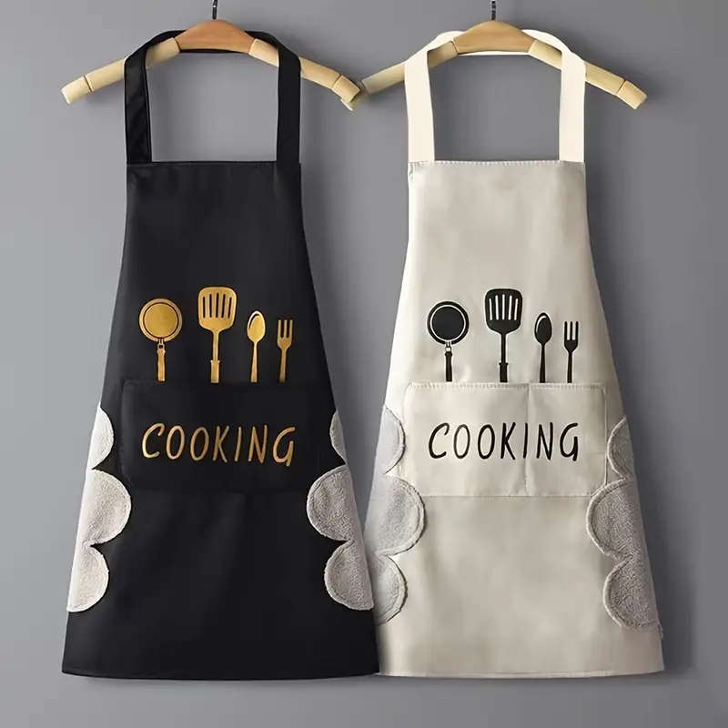 1pc Modern Simple Style Kitchen Aprons with Pockets Durable Polyester Blend Easy Clean Woven Fabric