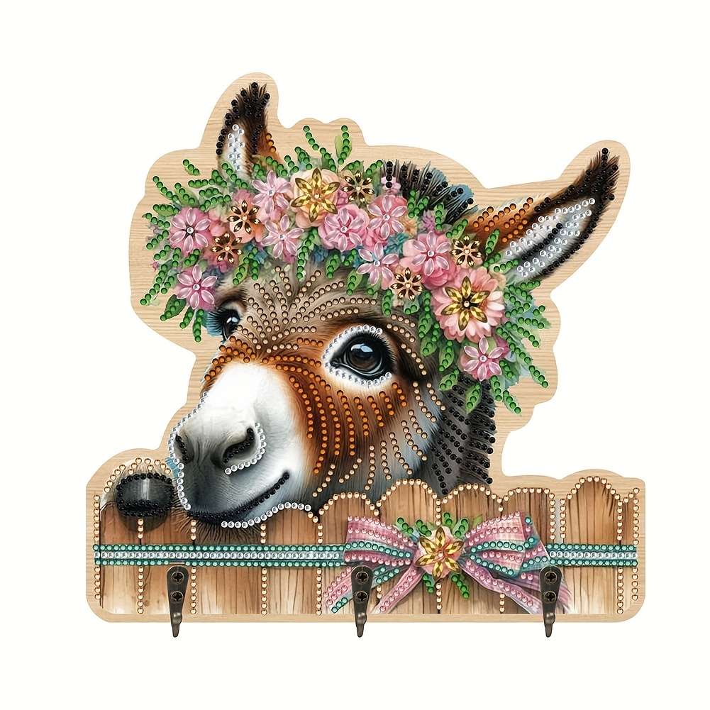 Unique Donkey Diamond Art Coat Hanger SetWall-mounted Key Holder Towel Rack Hat Rack with Decor