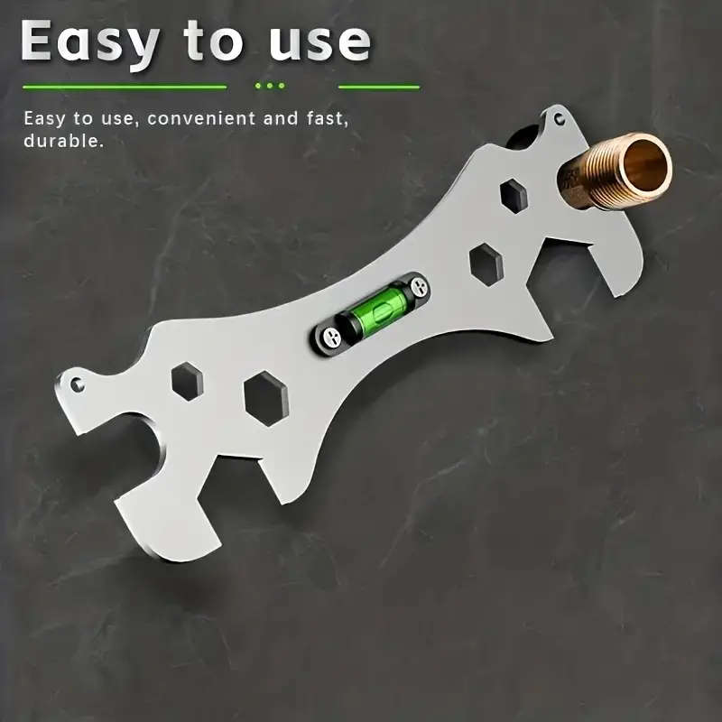 1pc Stainless Steel Shower Installation Wrench with Hexagonal Level Curved Foot Ruler Adjustable Rus