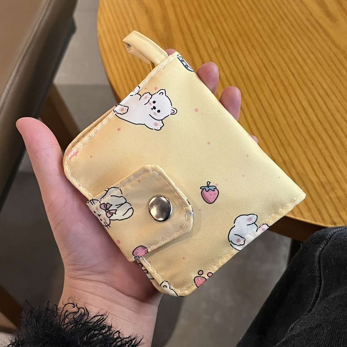 1pc Women's Cute Cat Design Compact Wallet Multi-Layer Card Holder with Snap Closure Durable Can