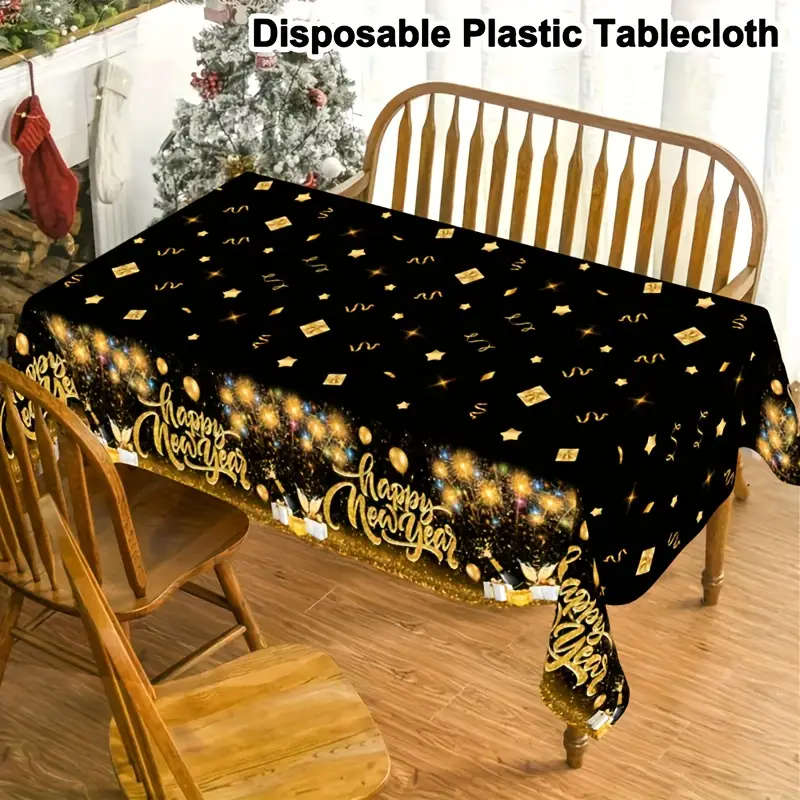 Shiny Gold Firework Balloon Pattern Disposable Plastic Tablecloth