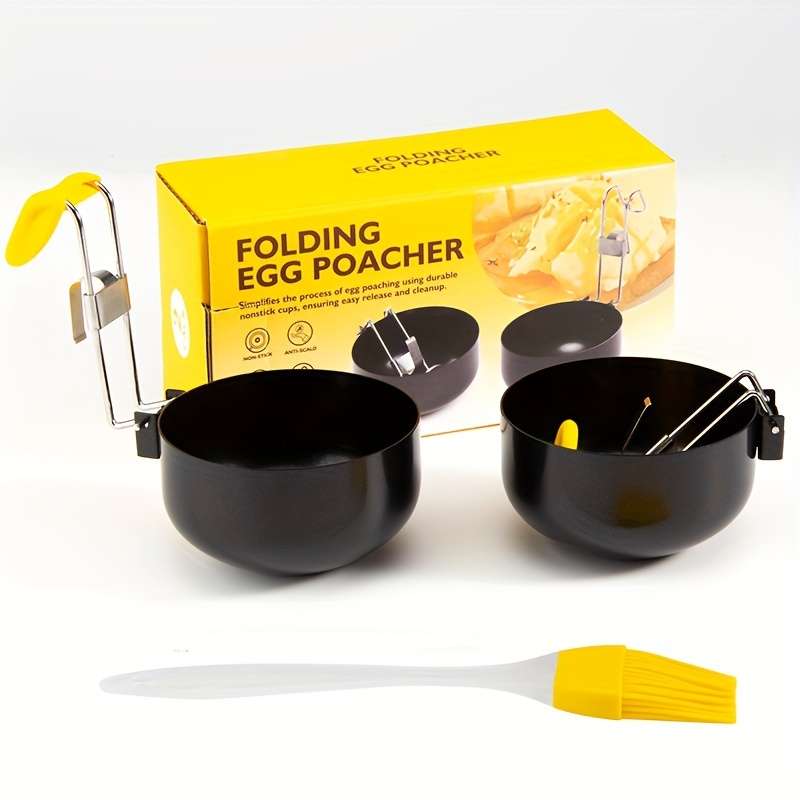 1 Set Non-Stick Folding Egg Poacher with Hanging Ear Design Round Poached Egg Maker Egg Steam