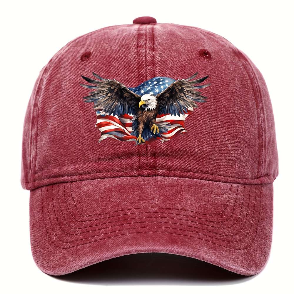 1pc Cool Hippie Curved Brim Baseball Cap USA Eagle Print Distressed Cotton Trucker Hat Snapback