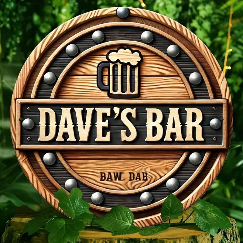 1pc Dave Bar Wooden Sign Retro Metal Circular Aluminum Painting 7.8X7.8inch 2D Made of Aluminum for
