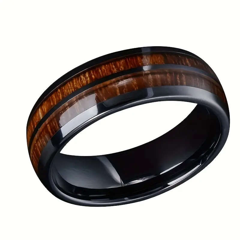 Men's Black Wood Grain Stainless Steel Ring
