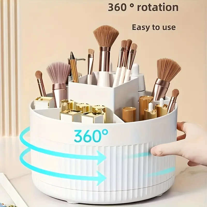 1pc Deluxe Rotating Cosmetic Organizer 360-Degree Multi-Functional Makeup Storage Case Polished Plas