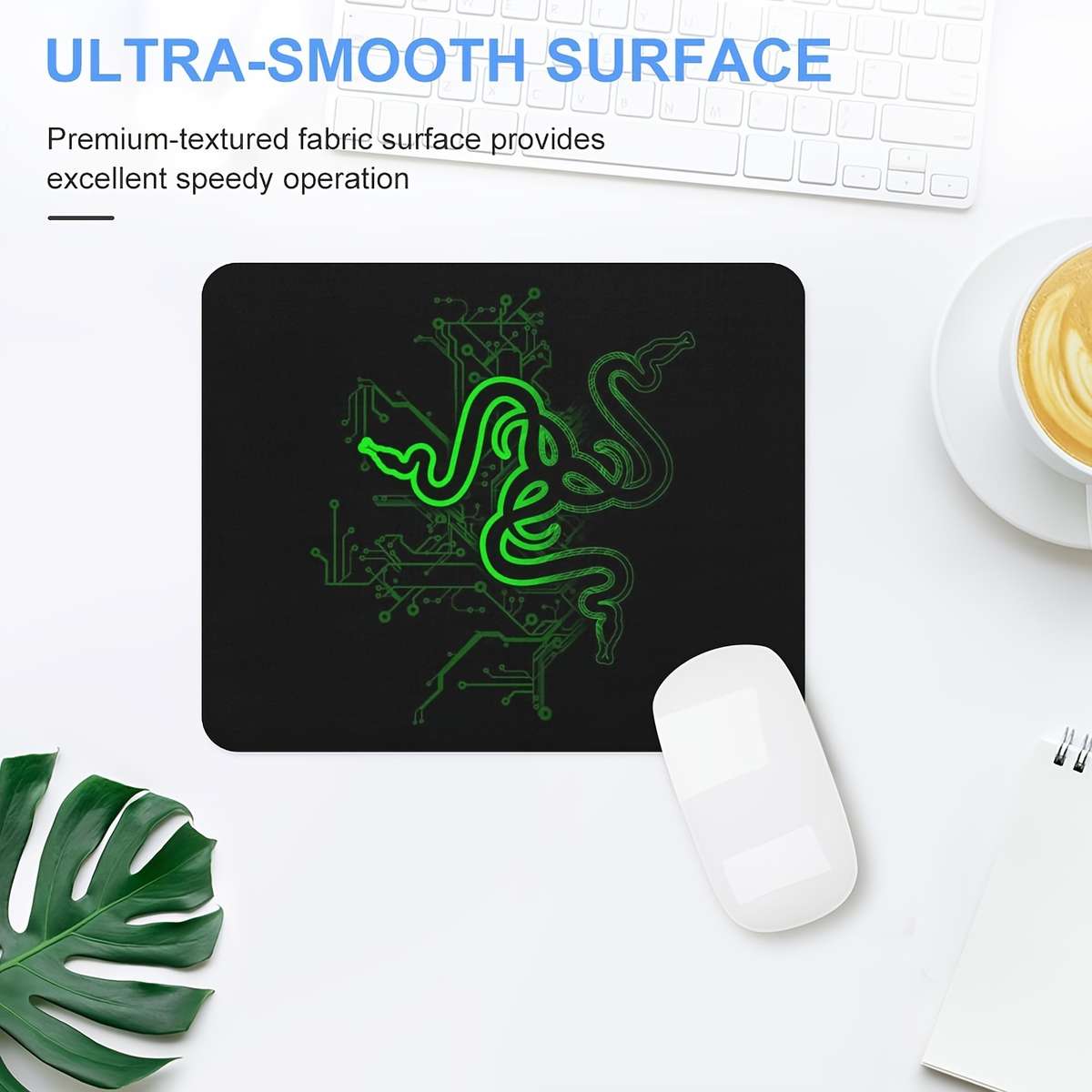 Black Green Snake Design Anti-Skid Rubber Mouse Pad 9.45 X 7.9 Inches 3Mm Thick