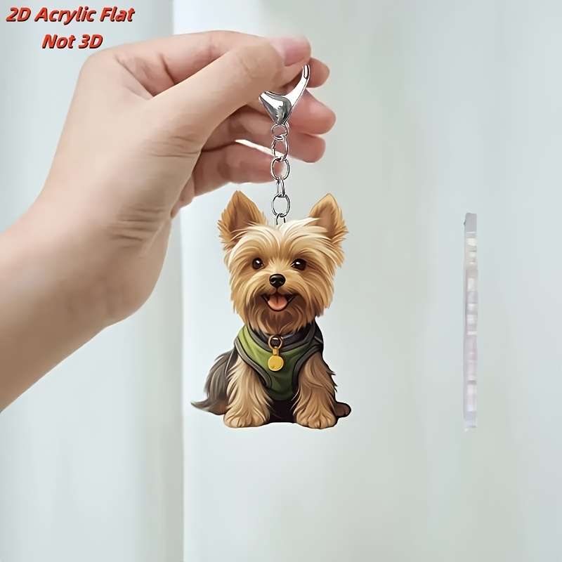 2D Flat Cute And Charming Yorkshire Terrier Puppy Acrylic Keychain